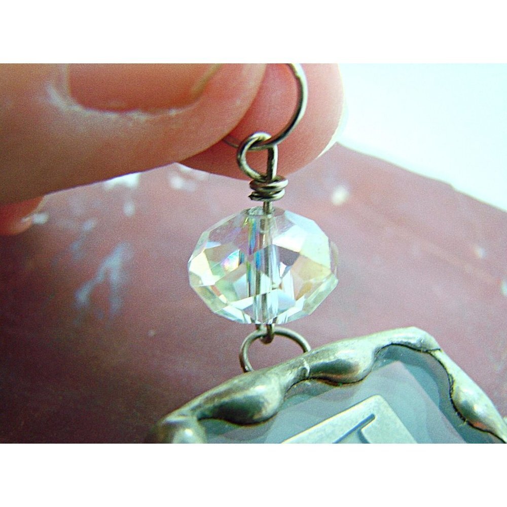 Initial Letter J Fashion Charm Pendant Silver Tone Scalloped Edged Frame Glass - Picture 3 of 8